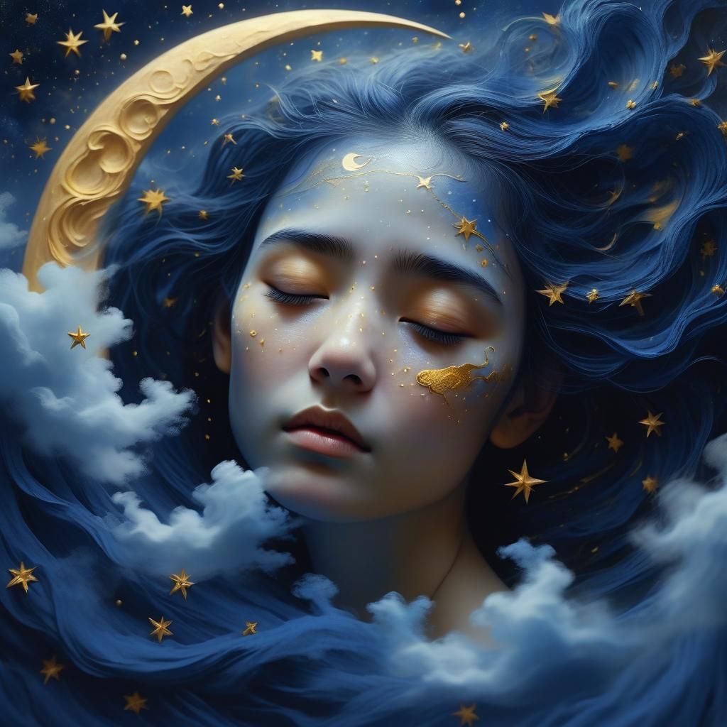 Weary Eye in Dreamy Indigo and Gold Landscape