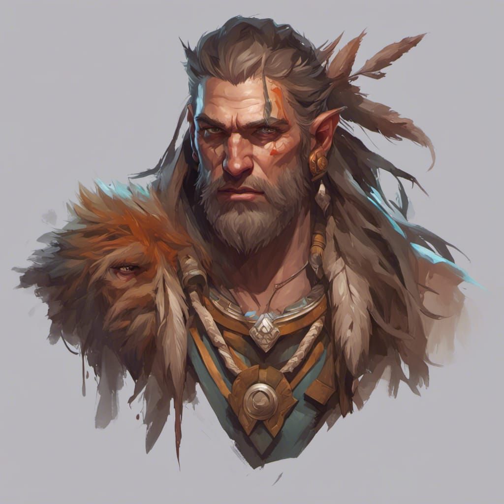 Wildhunt Shifter Barbarian Druid Portrait in Artgerm Style