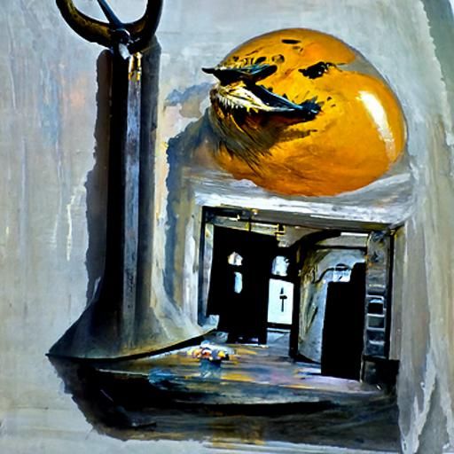 Prison Interior in Oil Painting Style