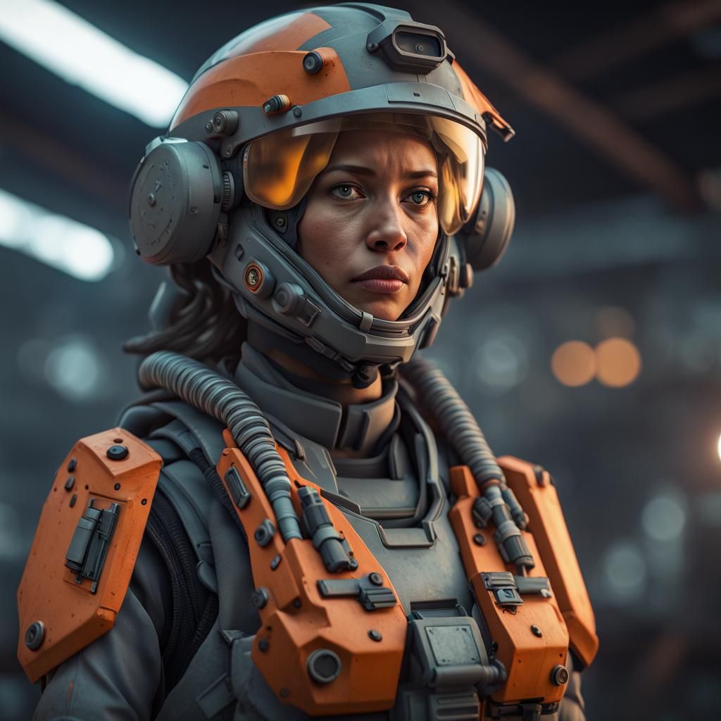 Hyperrealistic Mech Pilot Portrait in Warzone at Twilight