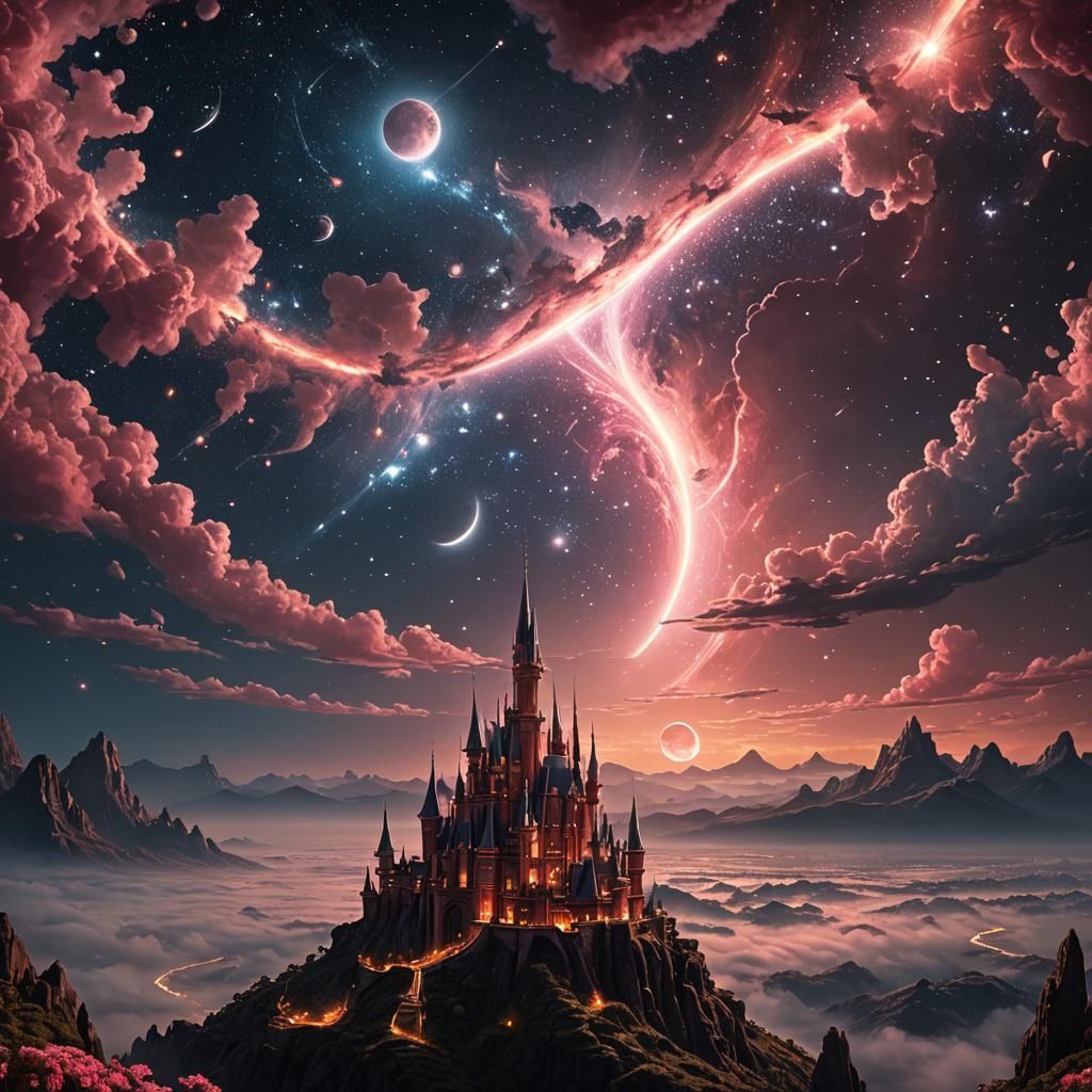 Pink Moon Amidst Shimmering Constellations