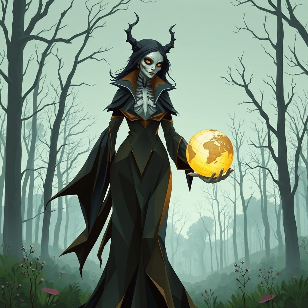 Undead Bard with Globe in Geometric Style