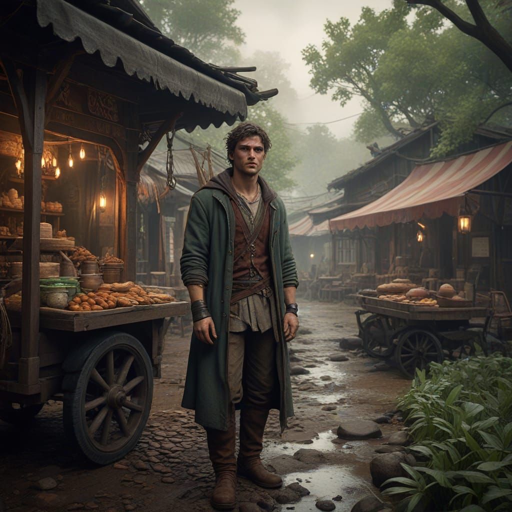 Fantasy Traveler Meets Innkeeper in a Golden, Earthy Landsca...