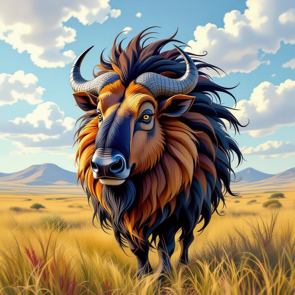 Abstract Wildebeest in Vivid Psychedelic Style