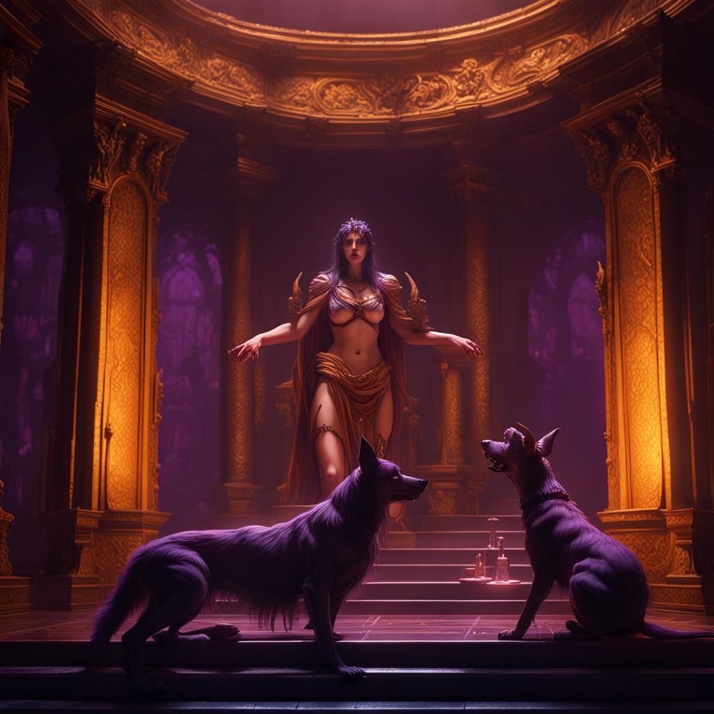 Hades Torture Chamber with Cerberus, Dark Fantasy Art