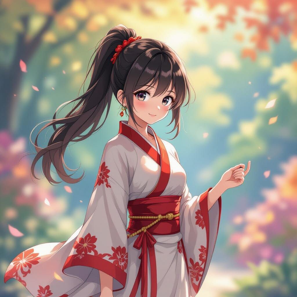 Anime Girl in Traditional Chinese Attire with Vibrant Backgr...