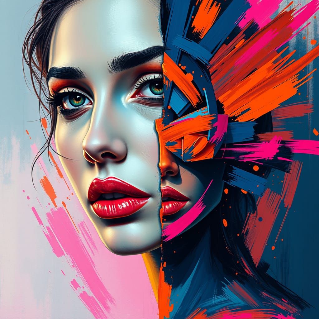 Surreal Abstract Portrait of a Woman with Vivid Colors
