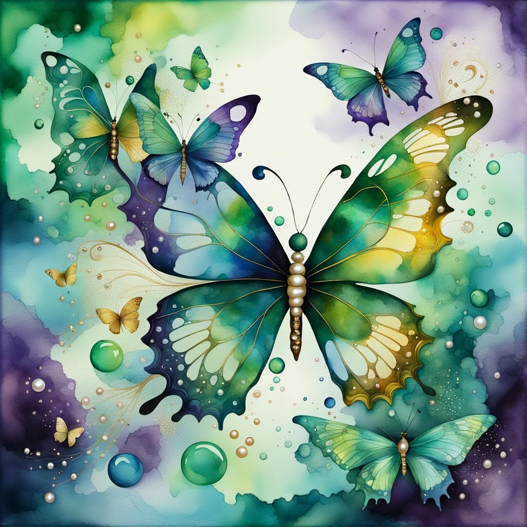 Watercolor Calculation Sheet with Butterflies in Purism Styl...