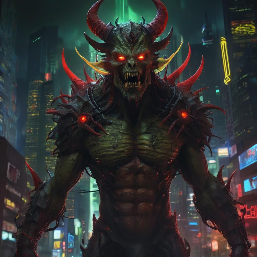 A 3D hyperrealistic photo render of a terrifying demon with ...