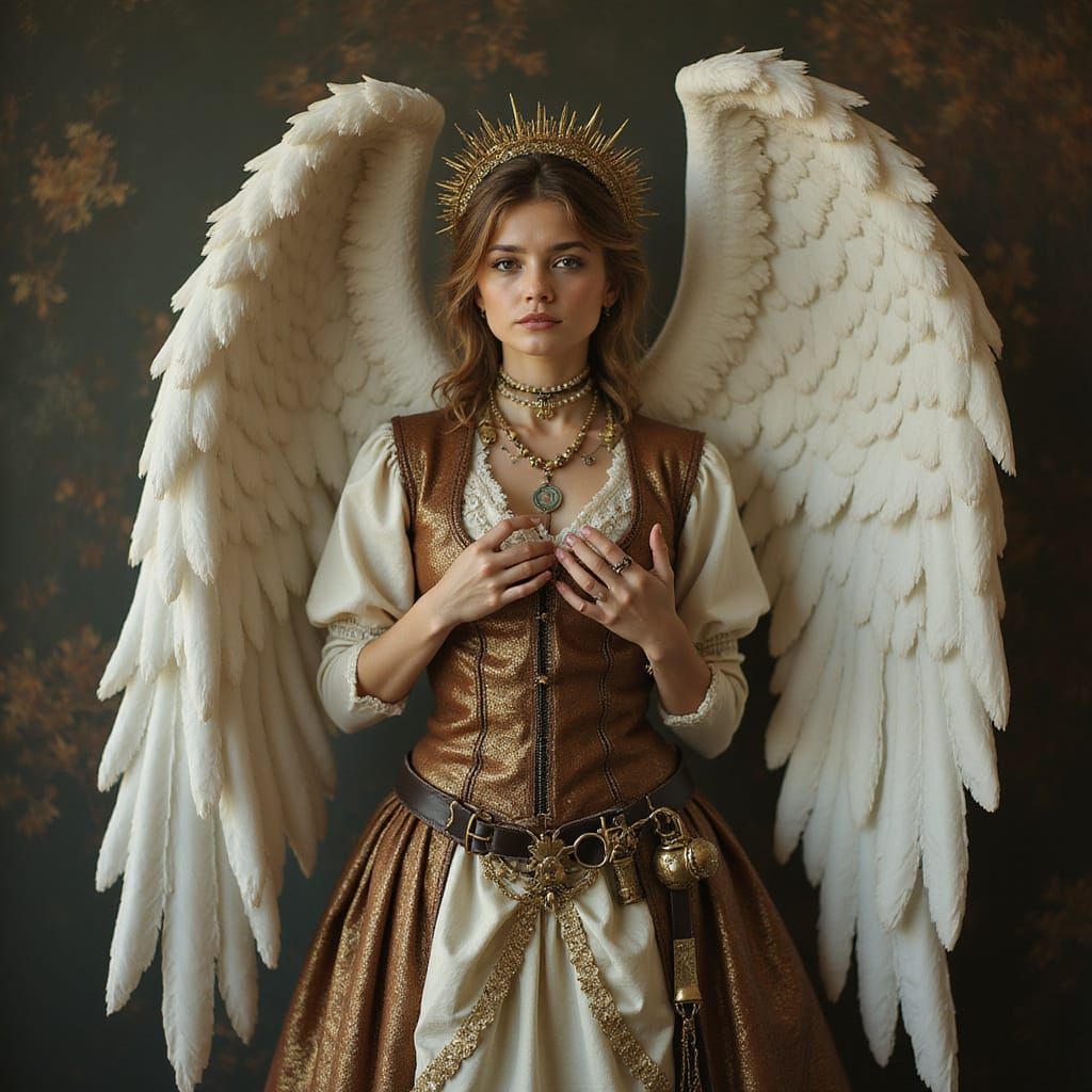 Steampunk Victorian Angel in Elegant Gearwork Armor