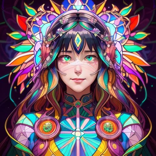 Stained Glass Portrait in Anime Cubist Style