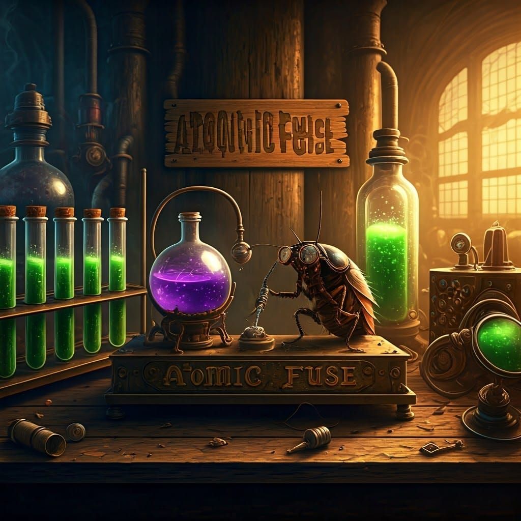 Steampunk Laboratory with Mad Scientist Cockroach