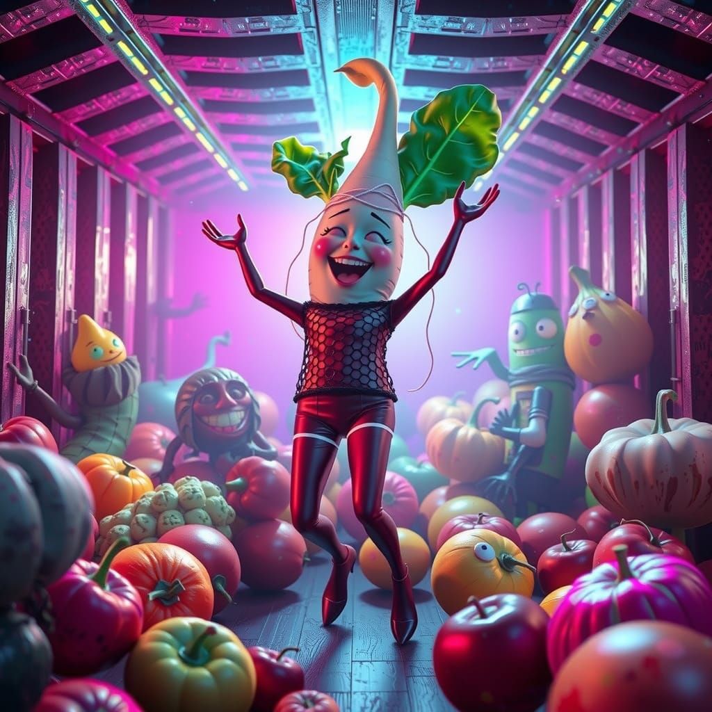 Radish Rave: A Whimsical 3D Digital Art Piece