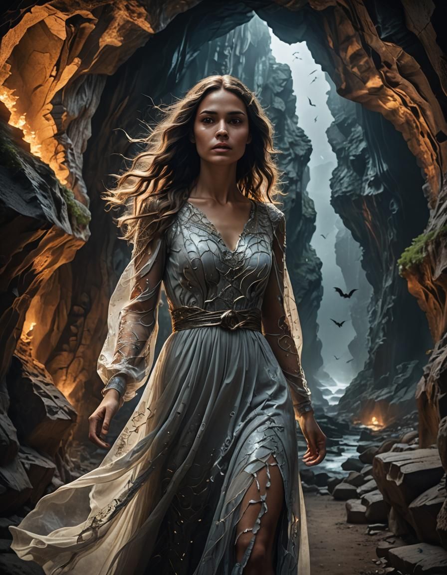 Fantasy Woman in Cave: Digital Double Exposure Art