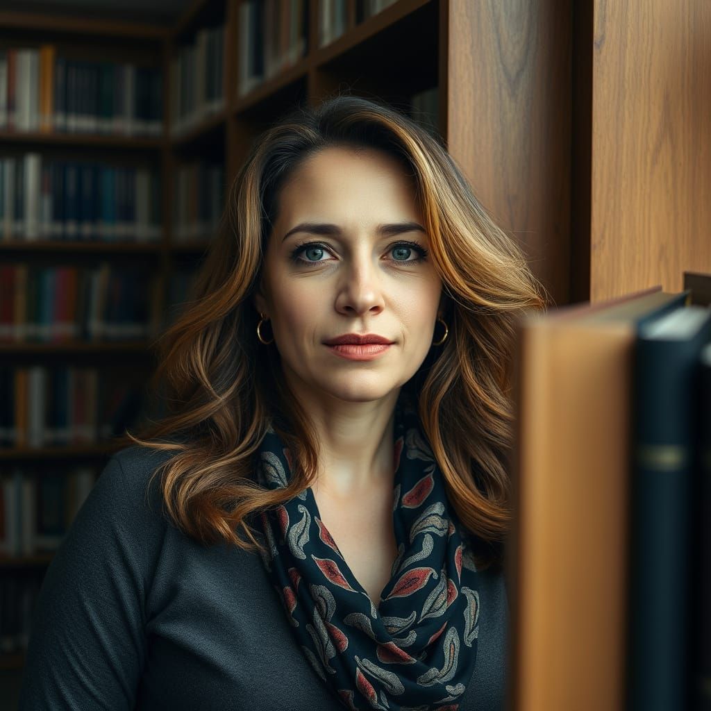 Woman Reading in a Library