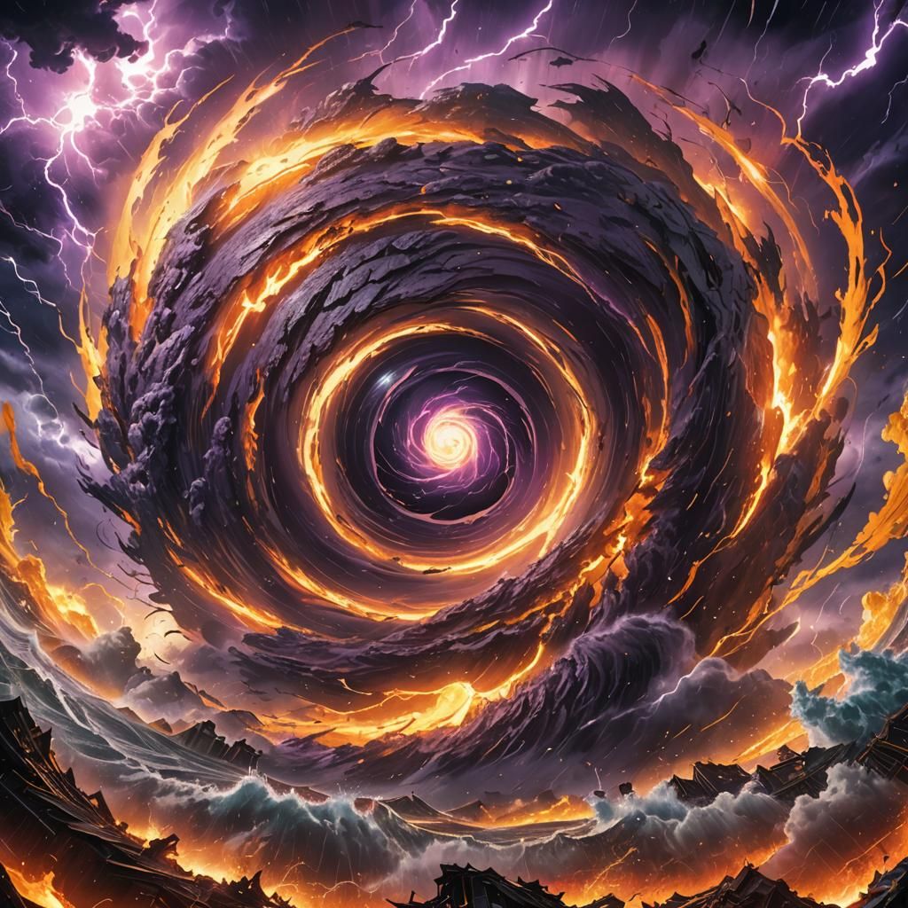 Cosmic Hurricane Devouring Earth: Anime Horror Art