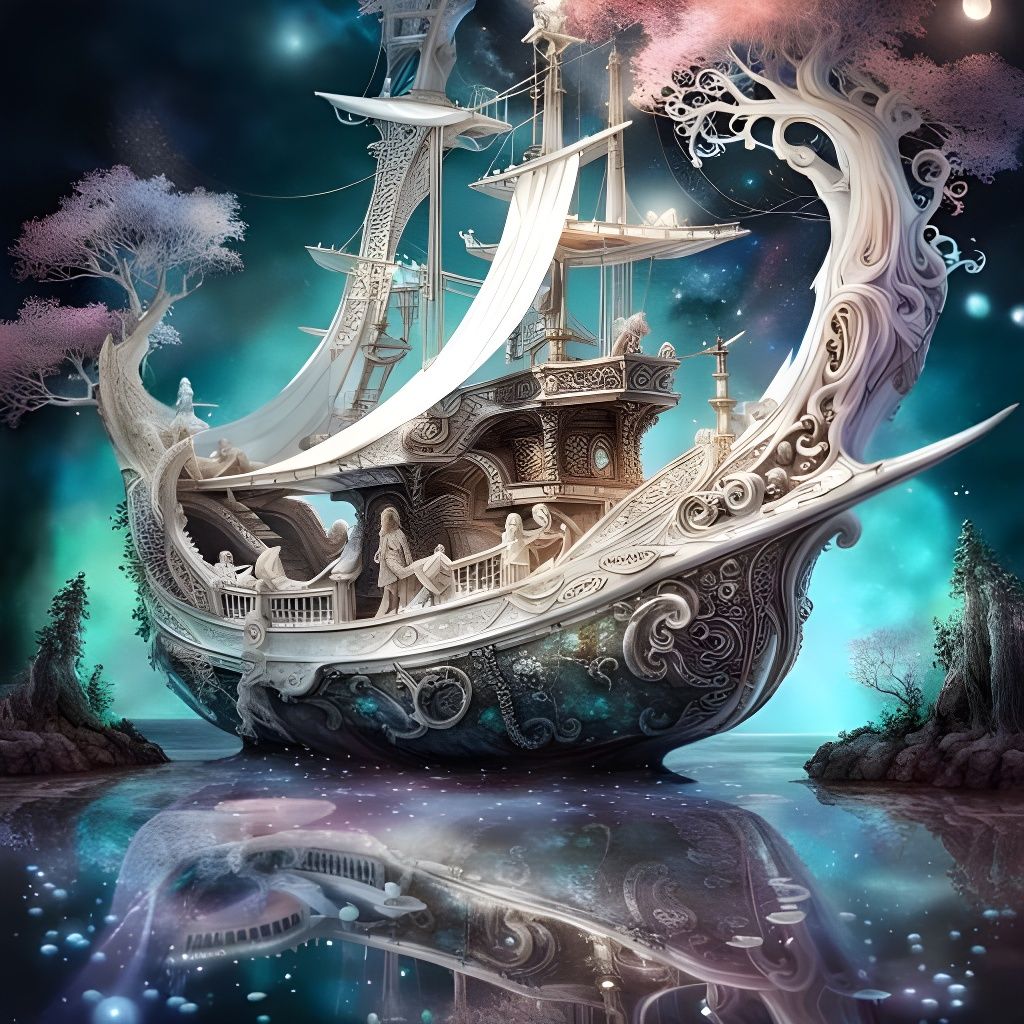 Enchanted Fairytale Pirate Ship Bonsai in Galaxy