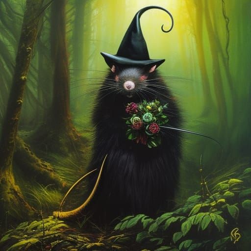 Gothic Rat with Eldritch Hat in Dark Romanticism