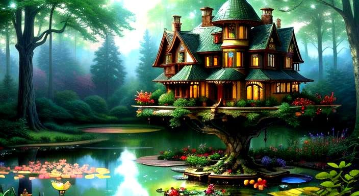 Art Nouveau Tree Houses in Forest Setting