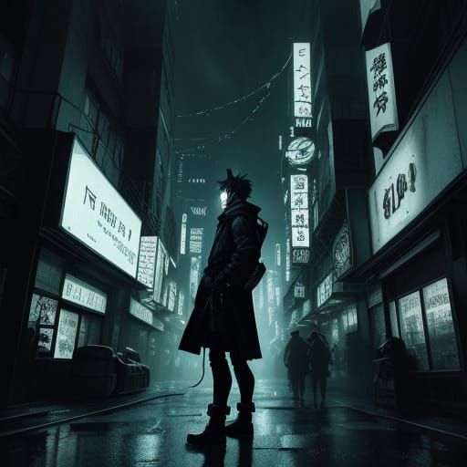 Anime Angel in Gritty Cityscape with Neon Lights