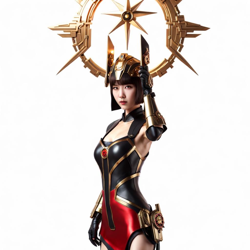 Korean Idol in Cyberpunk Armor with Saintly Halo