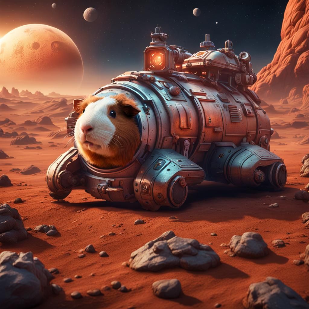 Guinea Pig in Rocket to Mars: Detailed Matte Painting