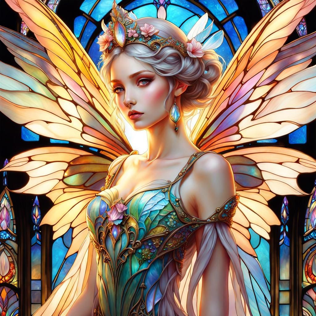 Stained Glass Fairy in Watercolor Style