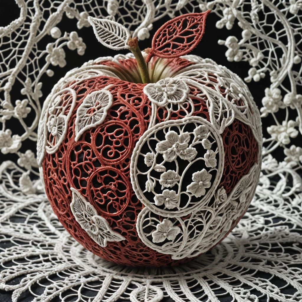 Hyper-Realistic Lacy Apple in Contrasting Colors