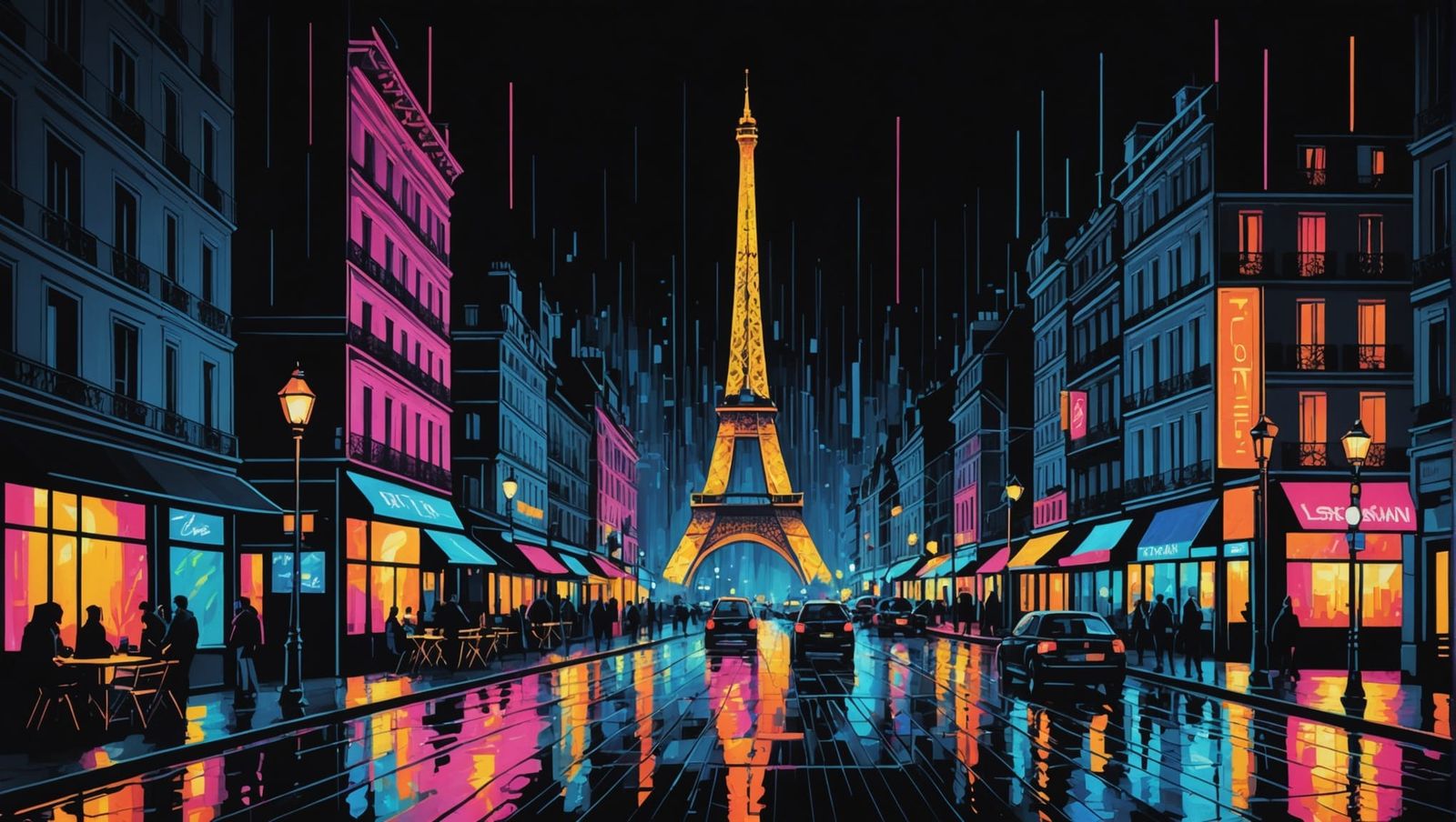 Paris in Glitch Art Style with Neon Colors