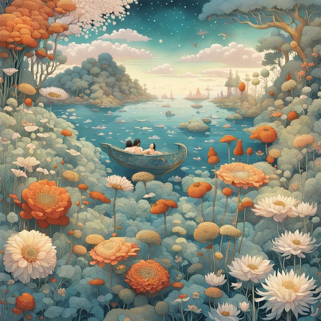 Floral Bed: Surreal Fairytale Art in Vivid Colors