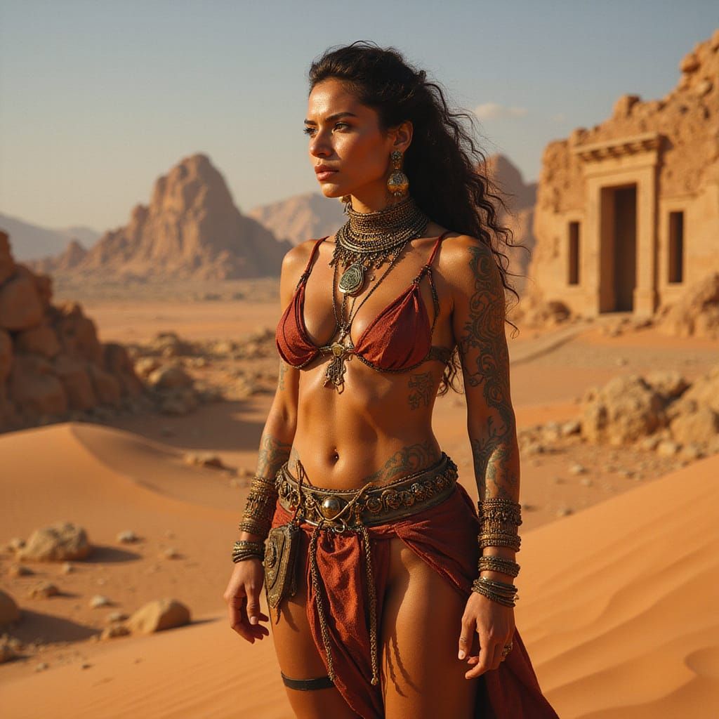 Regal Desert Warrior Woman in Terracotta Hues