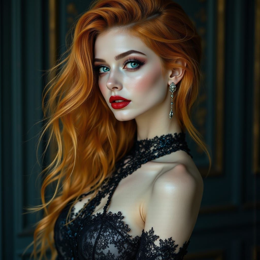 Gothic Supermodel in Silver Dress: Photorealistic Elegance