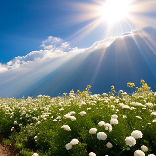 Heavenly Clouds Bursting with Flowers in Divine Light