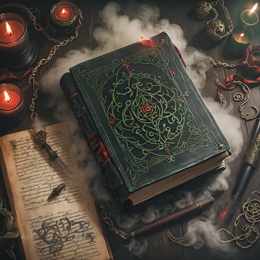 Ethereal Tome with Eldritch Calligraphy in Anime Style