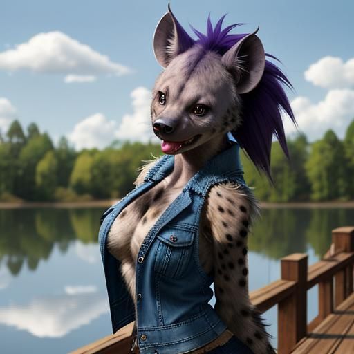 Punk-Rock Furry She-Hyena with Purple Hairdo