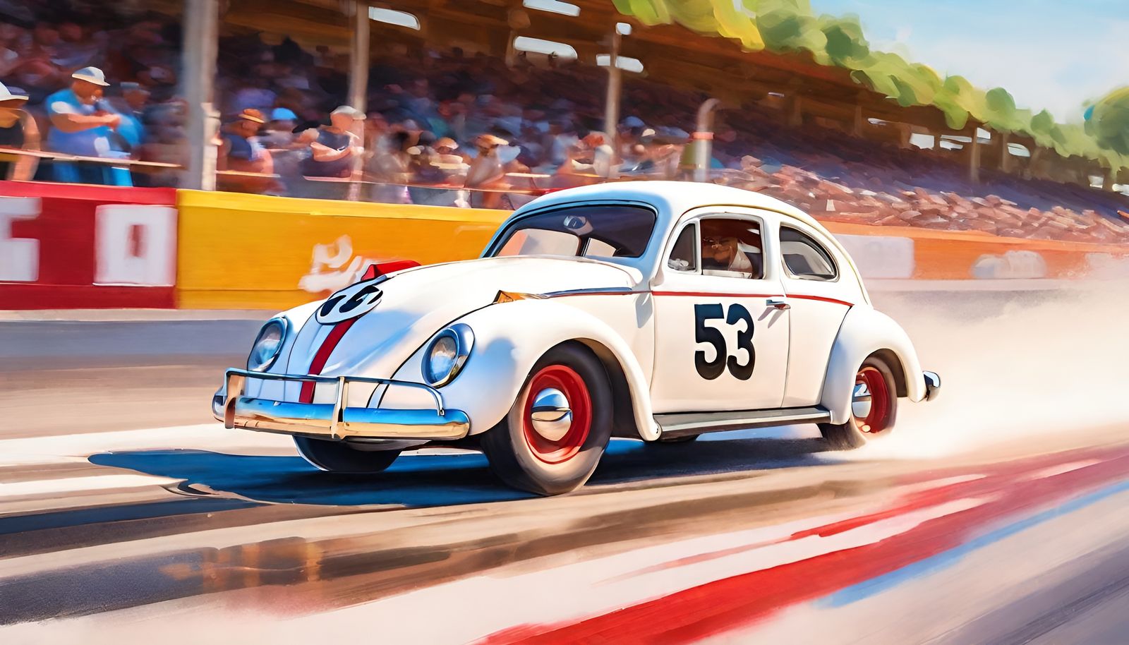 Herbie #53 in Drag Race: Gouache Impressionist Masterpiece
