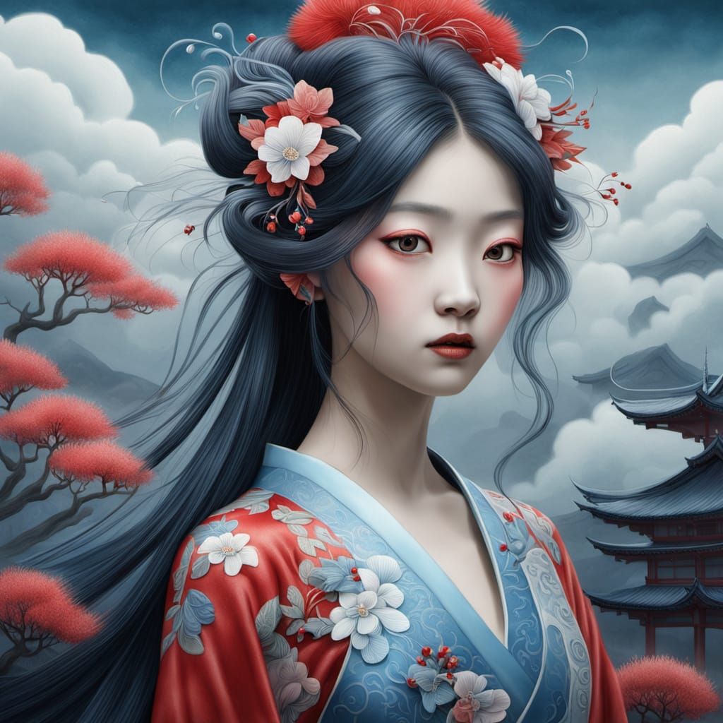 Japanese Charmer in Dreamy Surrealist Style