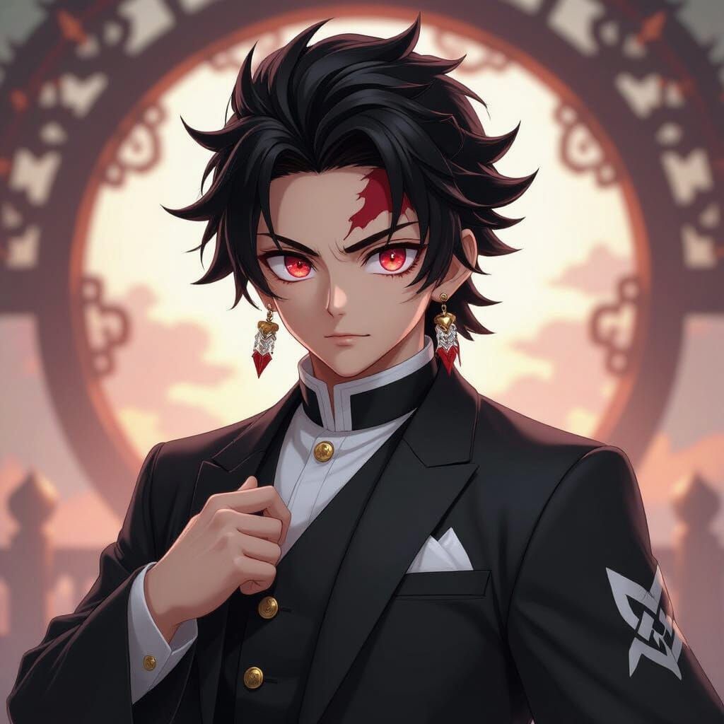 Anime Man in Suit: 3D Art Inspired by Demon Slayer