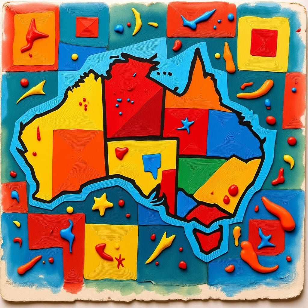 Messy Construction Paper Australia with Overlapping Pieces
