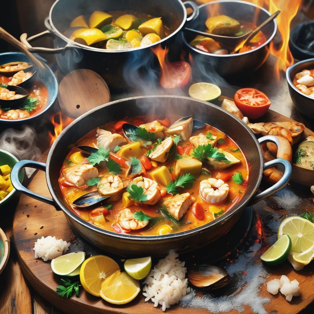 Brazilian Moqueca Fish Stew in Oil Painting Style