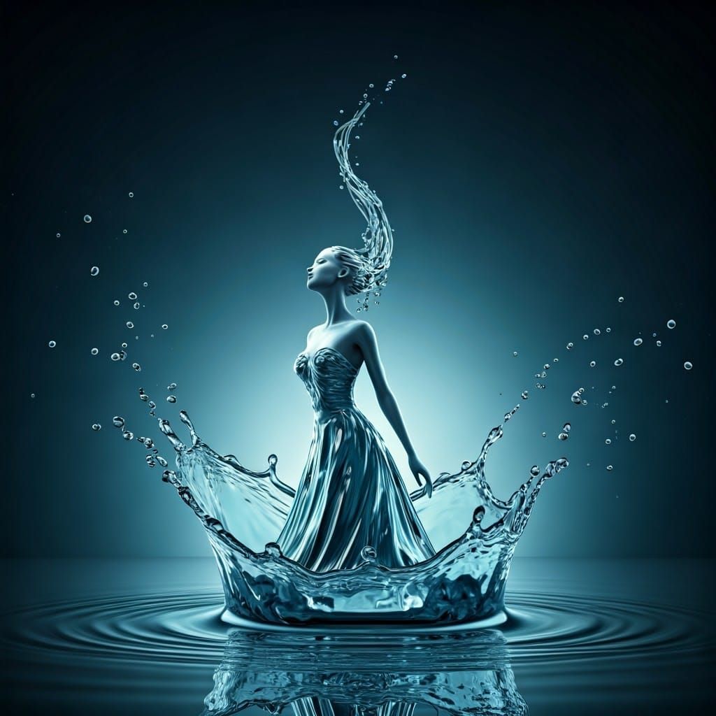Ethereal Water Droplet Art of Enchanted Dancer in Mid Dance