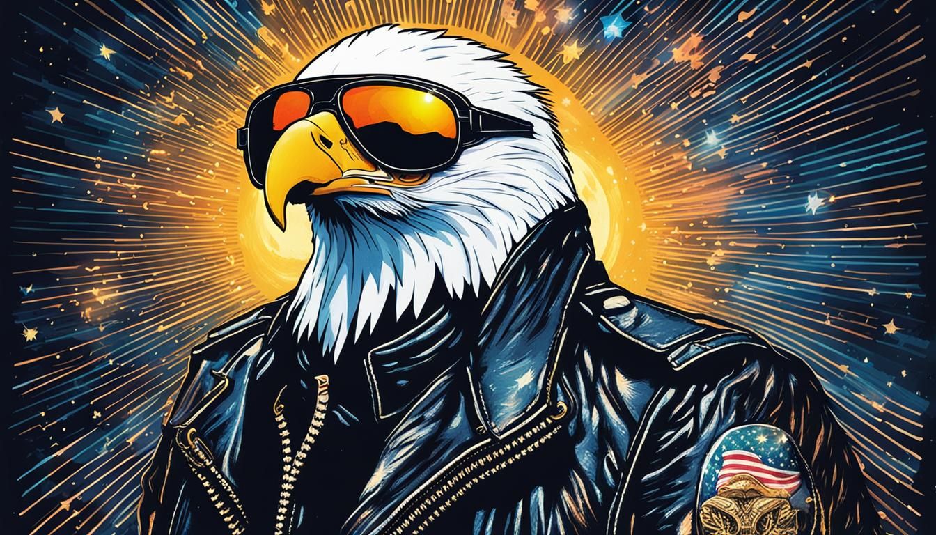 Whimsical Eagle in Sunglasses During Solar Eclipse