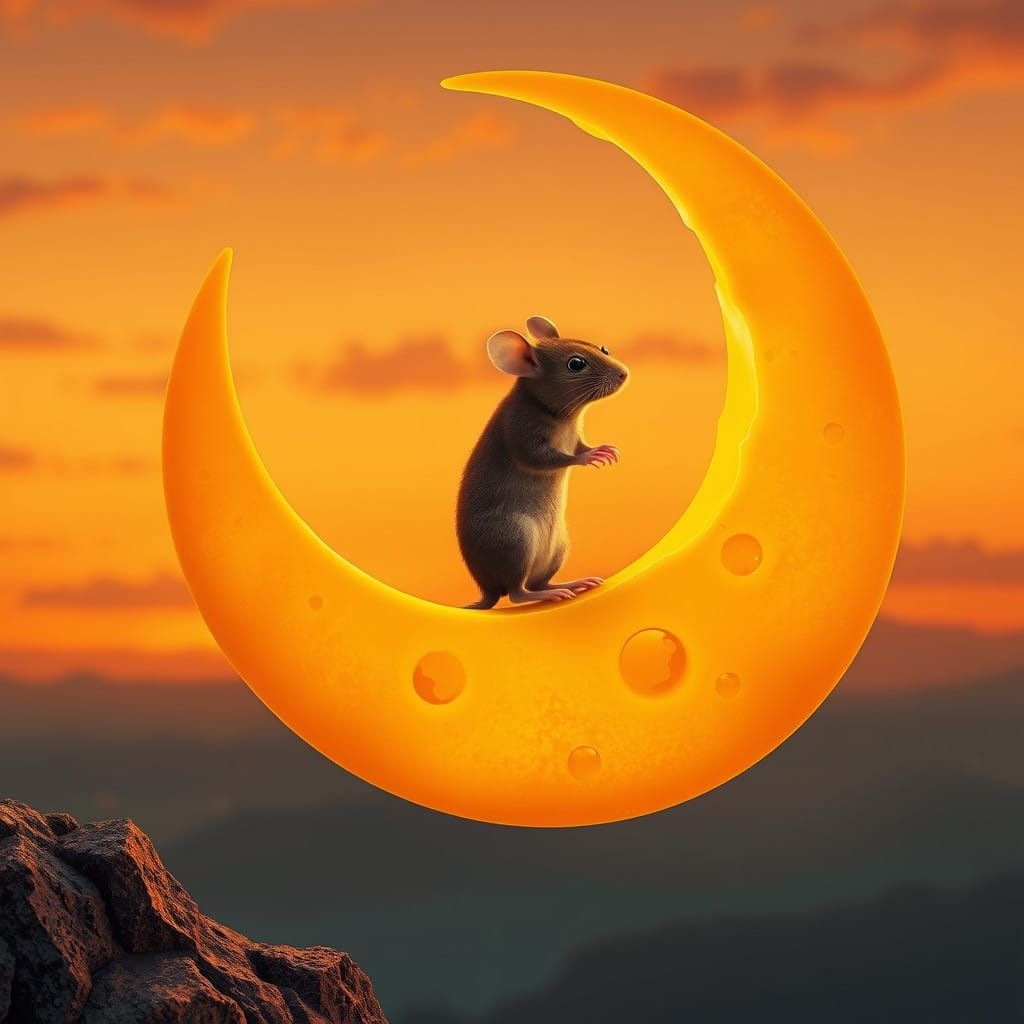 Mouse on Cheese Moon, Art Nouveau Style