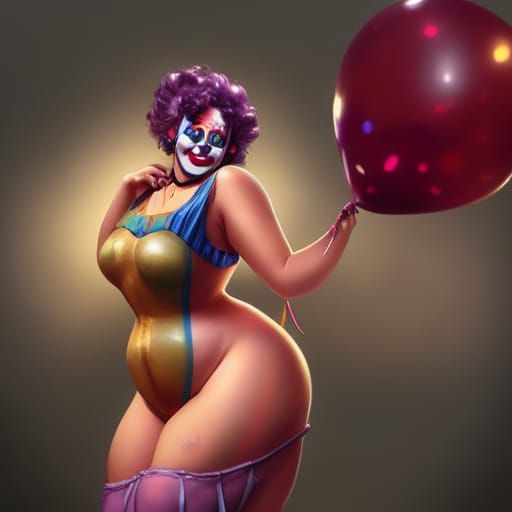 Clown Woman Portrait with Balloons in Art Nouveau Style