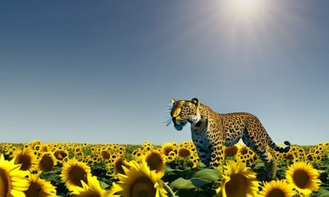 Leopard in Sunflower Field: Photorealistic Digital Painting