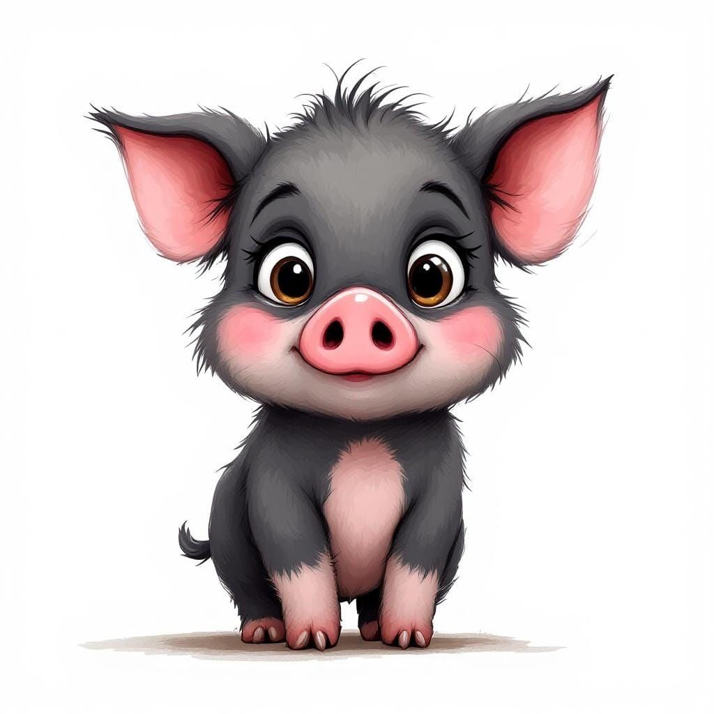 Adorable Cartoon Piglet with Expressive Eyes