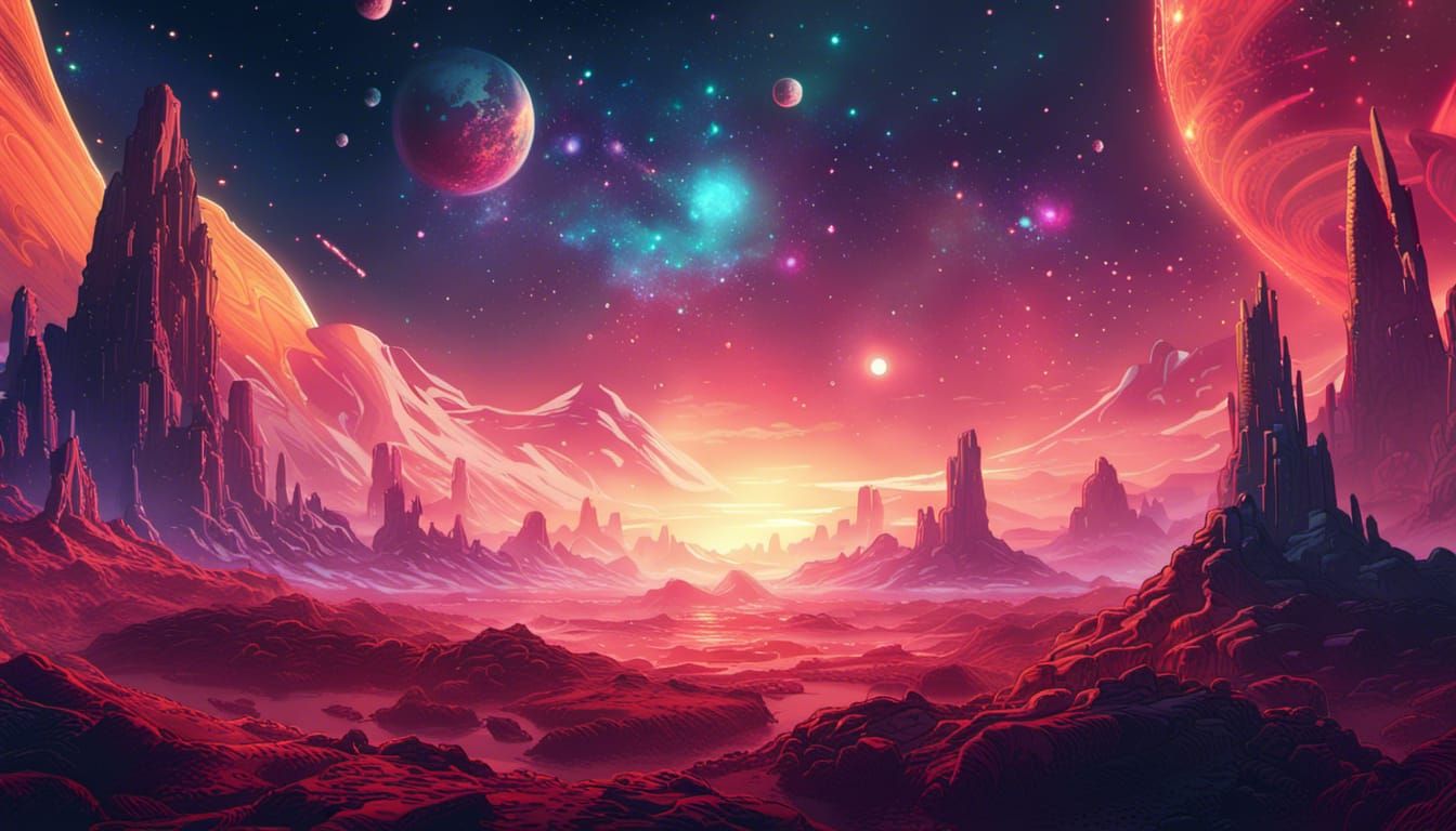 Surreal Cosmic Landscape with Parallax Effects