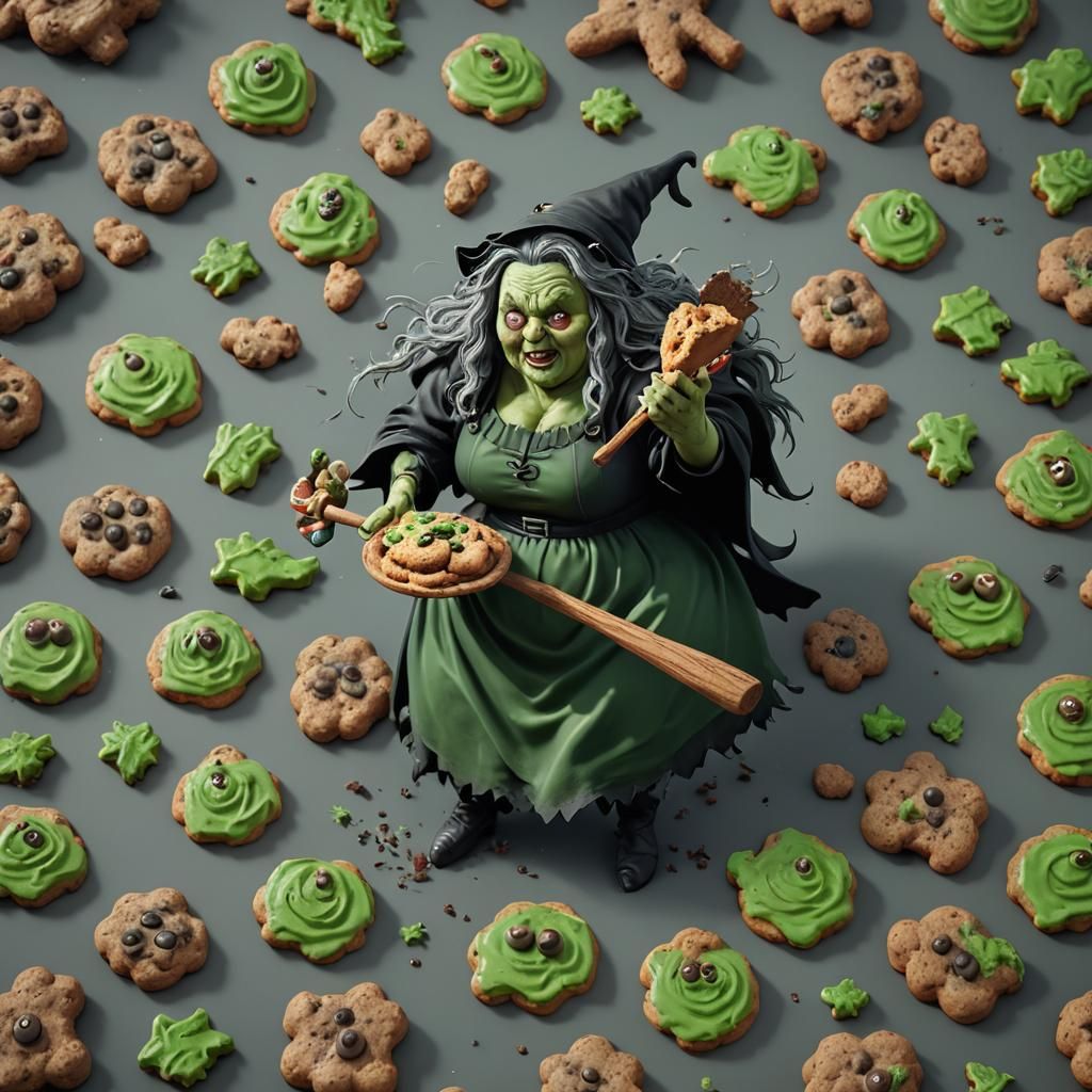 Ugly Green-Haired Witch Baking: 3D Game Cinematic