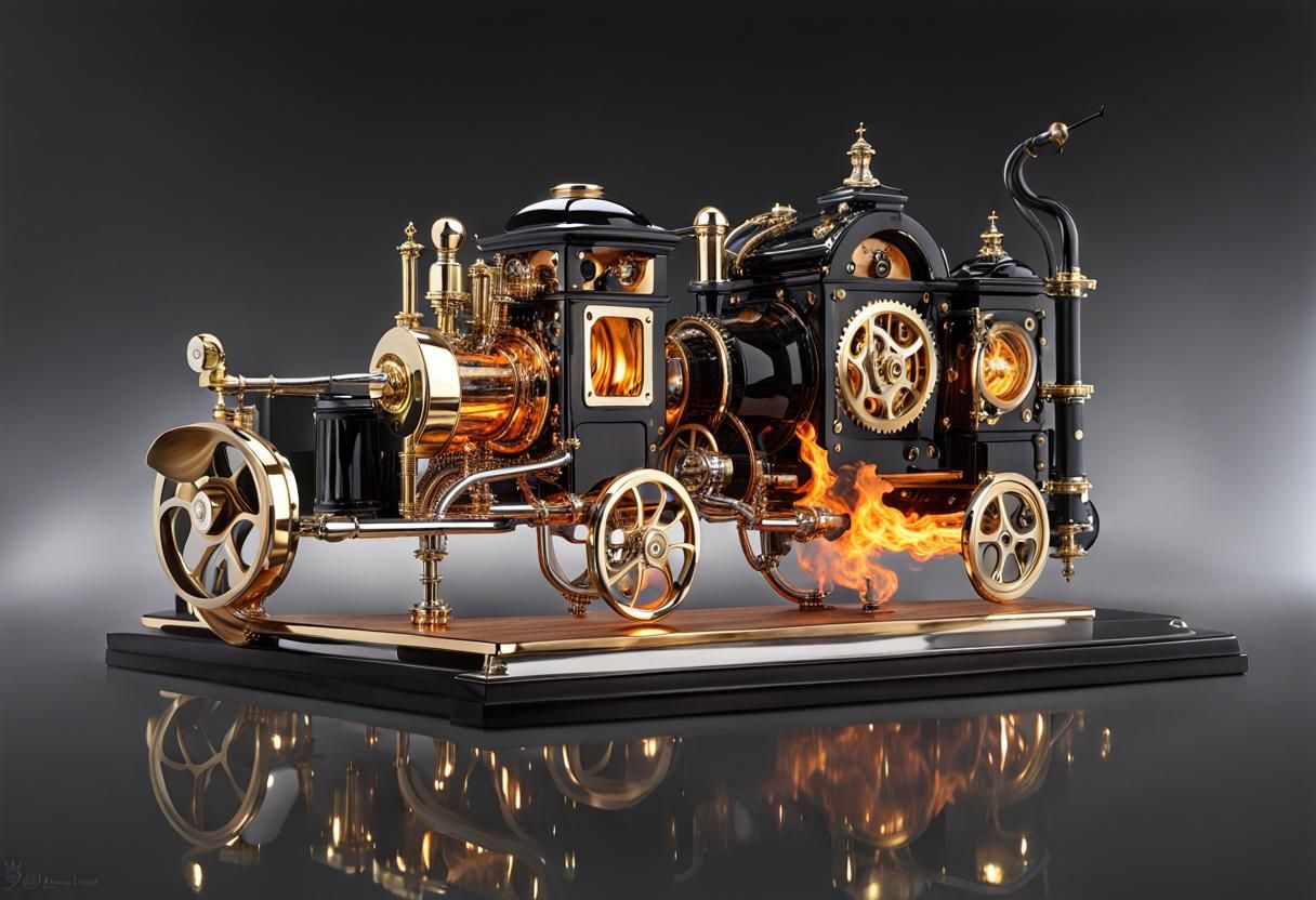 Steampunk Machine Model with Flames