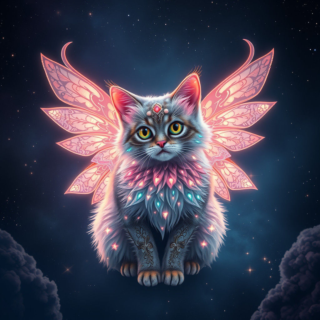 Winged Cat in Space, Fantasy Art